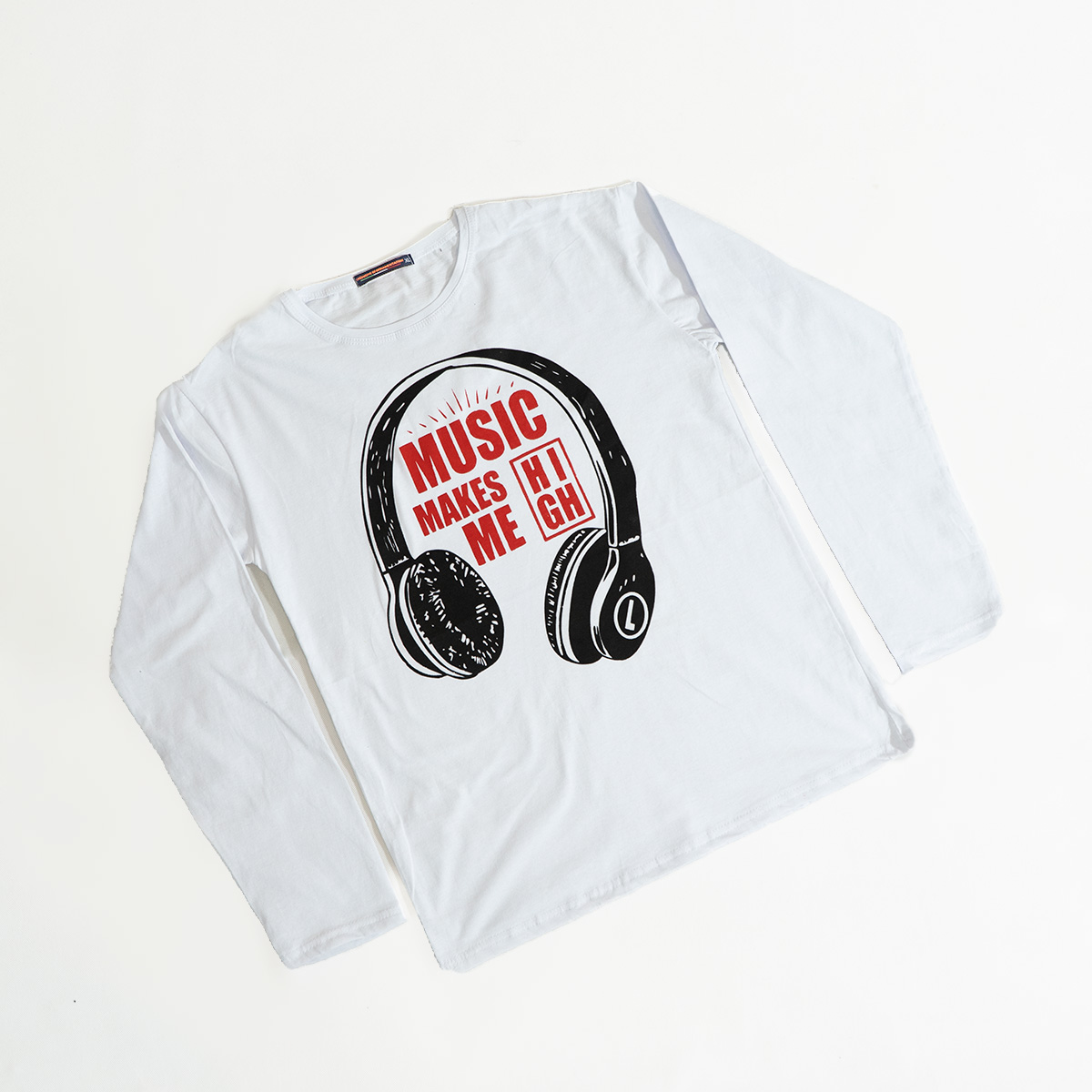 تیشرت آستین بلند مردانه طرح هدست سفید مدل O22