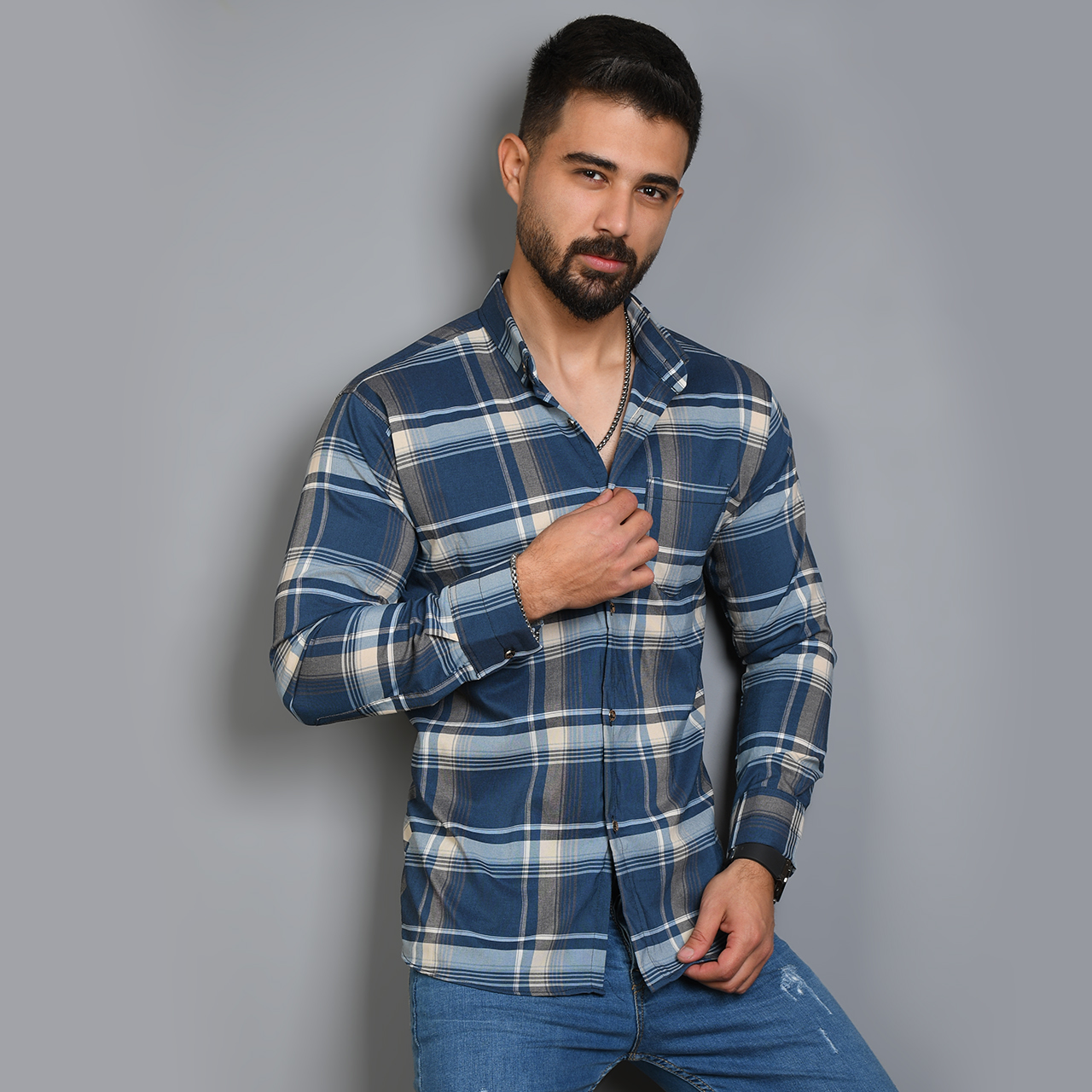 پیراهن طوسی سرمه ای مردانه مدل FARDIN