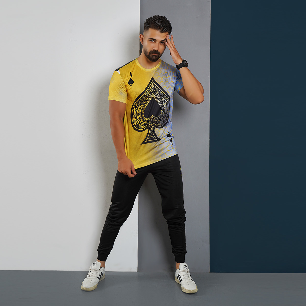 ست تیشرت شلوار زرد مردانه مدل A-pik